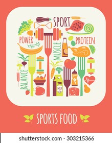 Vector illustration of Sports Food. Elements for design
