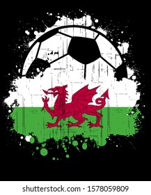 Vector illustration of a sports football logo with the flag of Wales, isolated on black background