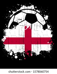 Vector Illustration Of A Sports Football Logo With The Flag Of England, Isolated On Black Background