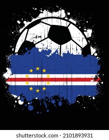 Vector illustration of a sports football logo with the flag of the Republic of Cabo Verde, isolated on black background