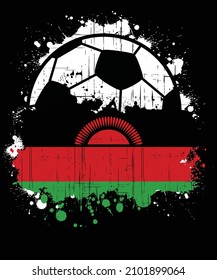 Vector illustration of a sports football logo with the flag of Malawi, isolated on black background