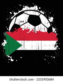 Vector illustration of a sports football logo with the flag of the Republic of the Sudan, isolated on black background