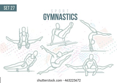 vector illustration sports games. Summer Olympics in 2016 in Rio, Rio Olympic Games gymnastics sport hand-drawn doodles sport Vault, Flip, flip-flops, counters. set 17