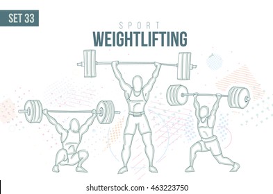 vector illustration sports games. Summer Olympics in 2016 in Rio, Rio Olympic Games  weightlifting Clean and press sport hand-drawn doodles sport. set 33