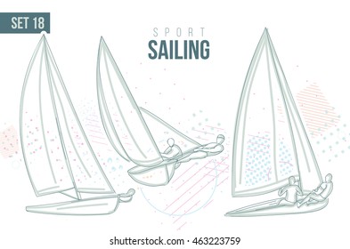 Vector Illustration Sports Games. Summer Olympics In 2016 In Rio, Rio Olympic Games Sailing Sport Hand-drawn Doodles Sport. Set 18