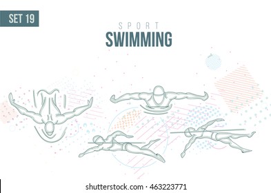 vector illustration sports games . Summer Olympics in 2016 in Rio, Rio Olympic Games swimming sport hand-drawn doodles sport. set 19