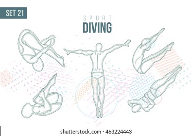 Vector Illustration Sports Games. Summer Olympics In 2016 In Rio, Rio Olympic Games Diving Sport Hand-drawn Doodles Sport. Set 21
