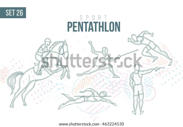 vector illustration sports games. Summer Olympics in
2016 in Rio, Rio Olympic Games pentathlon sport hand-drawn doodles
sport. set 26