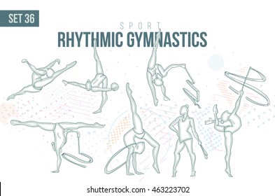 vector illustration sports games table rhythmic gymnastics hand-drawn doodles sport. set 36
