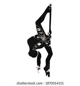 Vector Illustration of a sports girl on a pylon  isolated on white background. Pole dancing. stripper, pole dance. For printing packaging, cards, designers, clothes, clubs, Poledance studios, icon