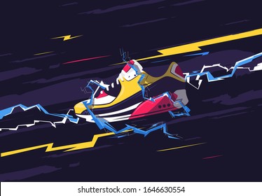 Vector Illustration Of A Sports Sneaker With Zippers, Stylish Design Of A Poster With Shoes