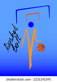 vector illustration in sports style featuring a stylized basketball logo in blue-orange shades for prints on banners, t-shirts, cards, covers