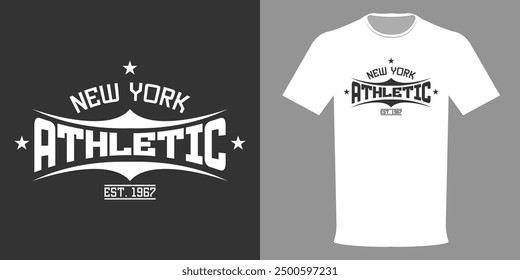Vector illustration. Sports T-shirt ATHLETIC NEW YORK. Fashionable T-shirt design in minimalist style. Highest quality streetwear. Urban style