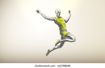 Ilustración vectorial del deportista, atleta | Salto largo | Espacio de copia decente