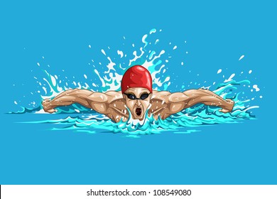 vector illustration of sportsman doing swimming