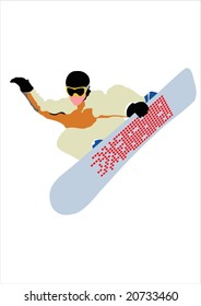 Vector illustration of the sportsman on a snowboard in flight.