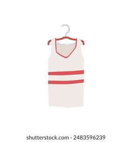A vector illustration of a sports-themed T-shirt with a striped pattern hangs on hangers. Uniforms suitable for football and basketball players, ideal for summer wear.