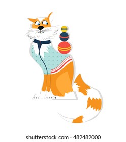 Vector illustration of a sporty cat in tracksuit . Cat's professions.white background