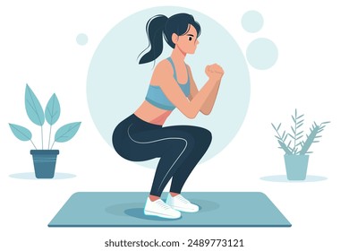 Vector illustration of a sporty girl. The girl is engaged in sports exercise. Flat on a white background