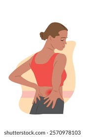 A vector illustration of a sporty woman having a back injury