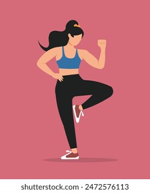 Vektorillustration einer sportlichen Frau Workout Fitness, Aerobic und Bewegung