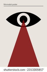 Vector illustration with spotlight eye. Artwork, minimalist poster design in red and black colors. abstract wall art.