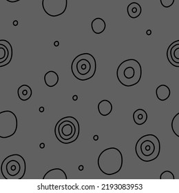 Vector illustration. Spotted grey, black and white background. Geometric abstract pattern with hand drawn contour, line circles. Randomly scattered dots of irregular shape.