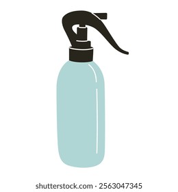 Vector illustration of spray bottle for cleaning and laundry. Flat cartoon style, bright colors, doodle ideal for fabric care, hygiene, household, and maintenance themes, isolated colored clipart