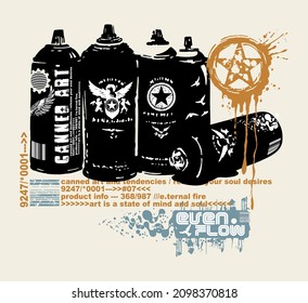 Vector illustration of spray can silhouettes for street art. Art in style with graphics and text.