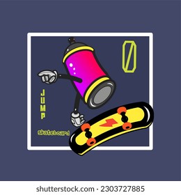 vector illustration of spray paint characters on a skateboard