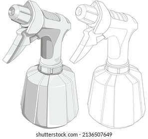 Vektorgrafik der Spritzenflasche mit Handpumpe auf weißem Hintergrund für Logo, Symbol, Banner, Anhänger. Professionelle Reinigungswerkzeuge. 