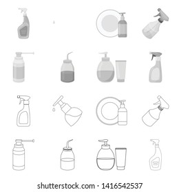 Vector illustration of sprayer and liquid symbol. Set of sprayer and pesticide stock symbol for web.