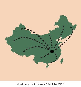 Vector illustration of the spread of the contiguous Wuhan Coronavirus