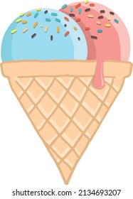 vector illustration of a sprikled duo ice cream on a cone 