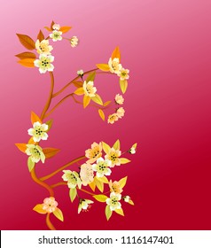 Vector illustration spring. All wakes up, flowers sakura blossom.Postcard 