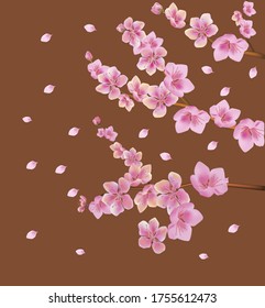 Vector illustration spring. All wakes up, flowers sakura blossom.Postcard 