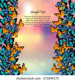 vector illustration of a spring background with butterflies. Frame for decoration,