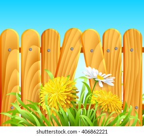 Vector illustration of a spring background with fence