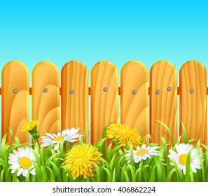 Vector illustration of a spring background with fence