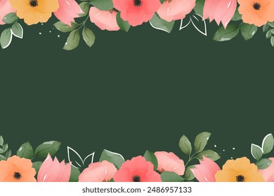 Ilustración vectorial de fondo de primavera con acuarela de flores y hojas.