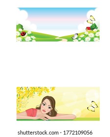 Ilustración vectorial Antecedentes de primavera e Ilustración publicitaria femenina