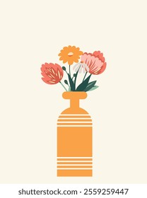 Vector illustration. Spring bouquet, floral arrangement. Modern design. Bouquet in a vase.