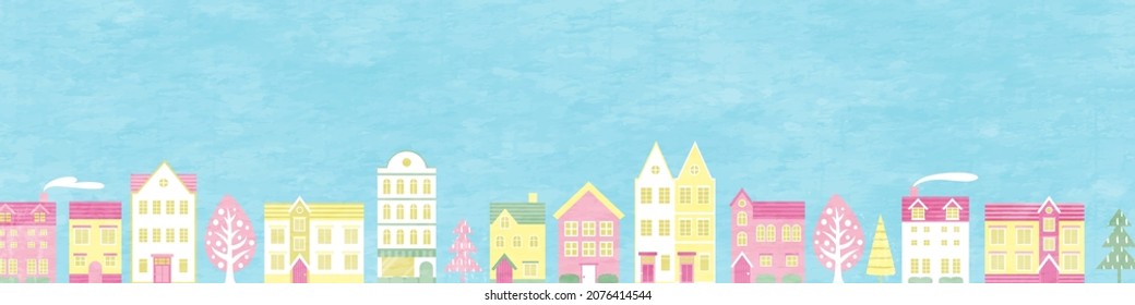 Vector illustration of spring cherry blossoms and cityscape