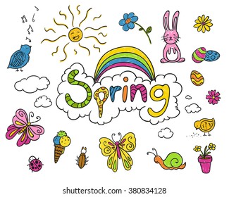 Vector Illustration of Spring Children's Drawings 