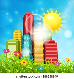 Vector illustration of spring in the city.