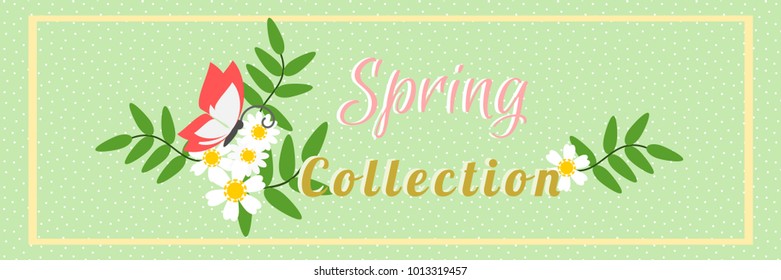 Vector illustration of Spring collection banner with flowers for online shopping, advertising and website. Pastel tone. 