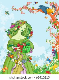 vector illustration, spring fairy, card concept.