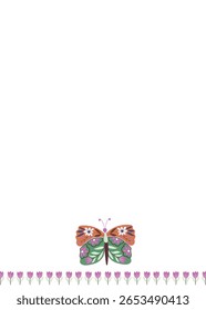 Vektorgrafik des Frühlings Blumen Schmetterling. Folk Art. Rosenrand kann für textile Küchentücher verwendet werden.