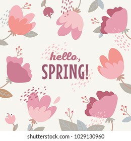 Vector illustration of a spring floral frame with pink flowers. 