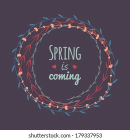 Vector illustration of spring floral frame with text